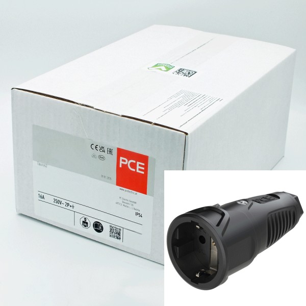 11524-20 PCE 2520-ss Taurus2 Schuko Kupplung Vollgummi schwarz VPE20