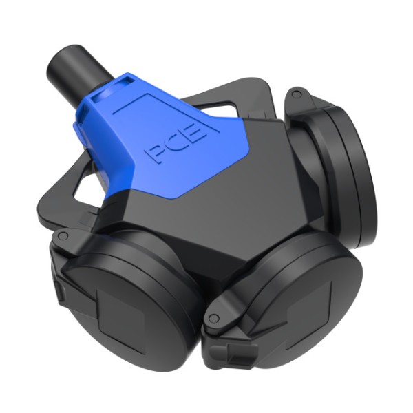 11730 PCE 253722-sb 3-fach Gummikupplung mit Klappdeckel schwarz/blau