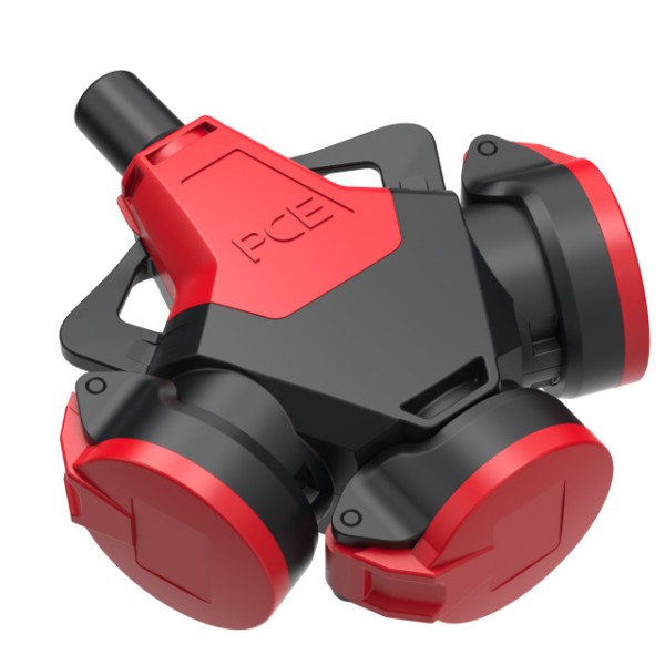 11727 PCE 253722-sr 3-fach Gummikupplung mit Klappdeckel schwarz/rot