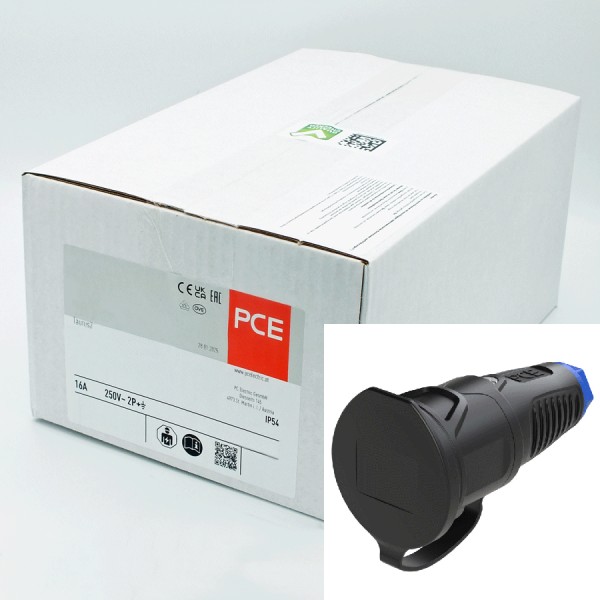 11752-20 PCE 2521-sb Taurus2 Schuko Kupplung mit Deckel Vollgummi schwarz/blau VPE 20