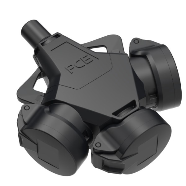 11728 PCE 253722-ss 3-fach Gummikupplung mit Klappdeckel schwarz