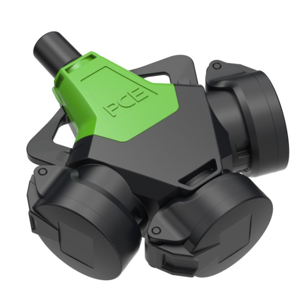 11747 PCE 253722-shu 3-fach Gummikupplung mit Klappdeckel schwarz/grün