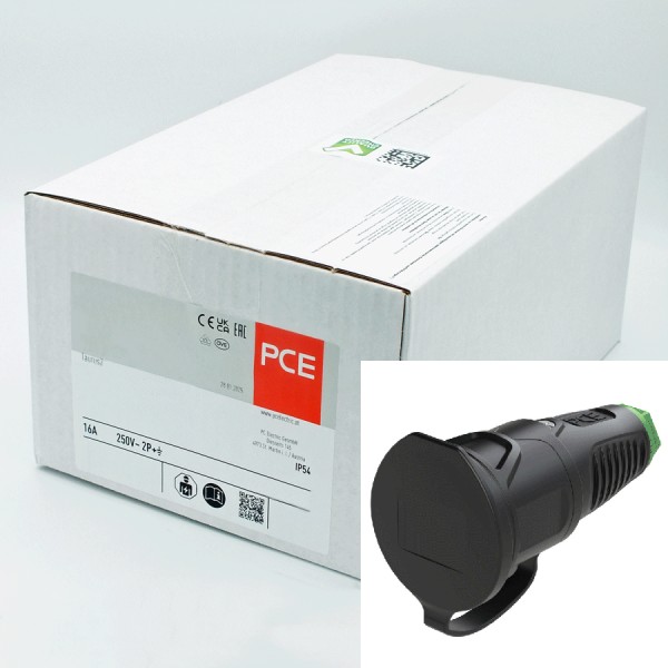 11753-20 PCE 2521-shu Taurus2 Schuko Kupplung mit Deckel Vollgummi schwarz/grün VPE 20